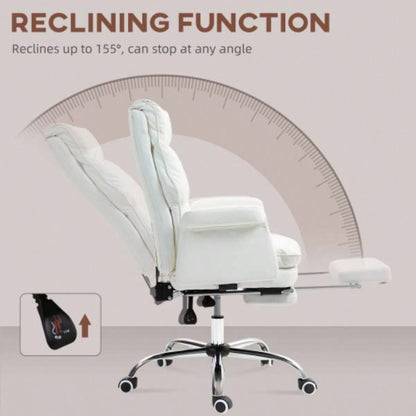 HOMCOM Executive Office Chair, PU Leather Ergonomic Office Desk Chair with Footrest, Reclining and Swivel Chair, White