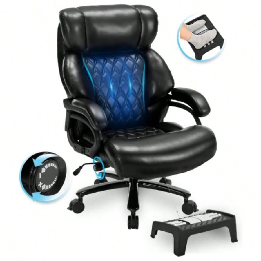 600lbs Big and Tall Office Chair, Executive Chair with Adjustable Headrest, High Back Wide, Heavy Duty PU Leather Home Office, Comfortable Large Desk Chair