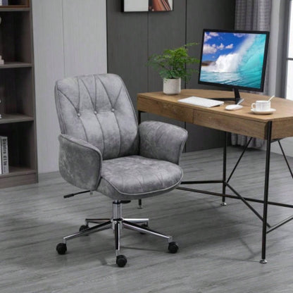 Vinsetto Microfiber Home Office Chair, Height Adjustable Button Tufted Computer Desk Chair with Swivel Wheels, Tilt Function and Padded Armrests, Light Gray