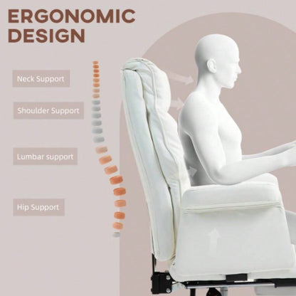 HOMCOM Executive Office Chair, PU Leather Ergonomic Office Desk Chair with Footrest, Reclining and Swivel Chair, White