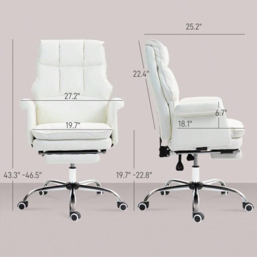 HOMCOM Executive Office Chair, PU Leather Ergonomic Office Desk Chair with Footrest, Reclining and Swivel Chair, White