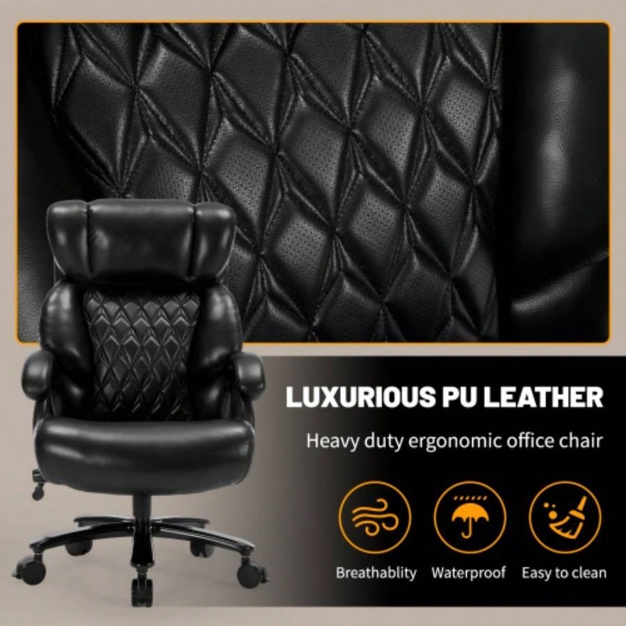 600lbs Big and Tall Office Chair, Executive Chair with Adjustable Headrest, High Back Wide, Heavy Duty PU Leather Home Office, Comfortable Large Desk Chair