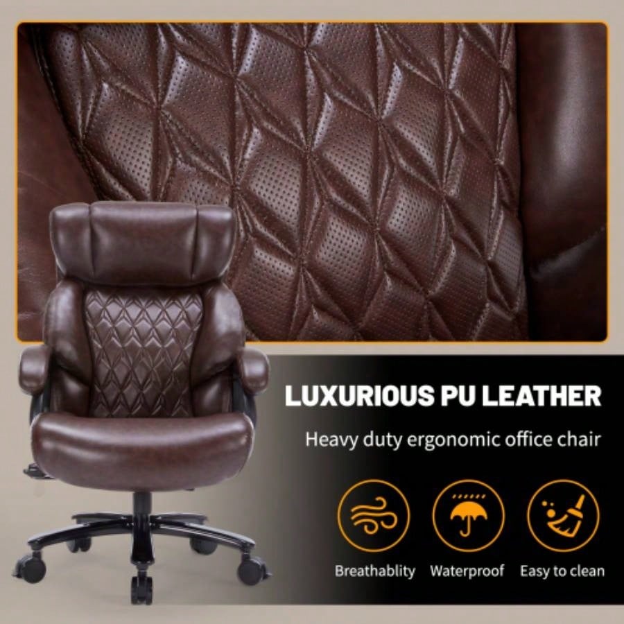 600lbs Big and Tall Office Chair, Executive Chair with Adjustable Headrest, High Back Wide, Heavy Duty PU Leather Home Office, Comfortable Large Desk Chair