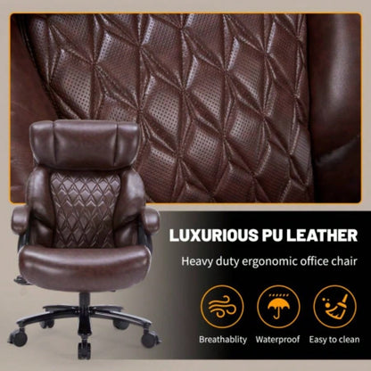 600lbs Big and Tall Office Chair, Executive Chair with Adjustable Headrest, High Back Wide, Heavy Duty PU Leather Home Office, Comfortable Large Desk Chair