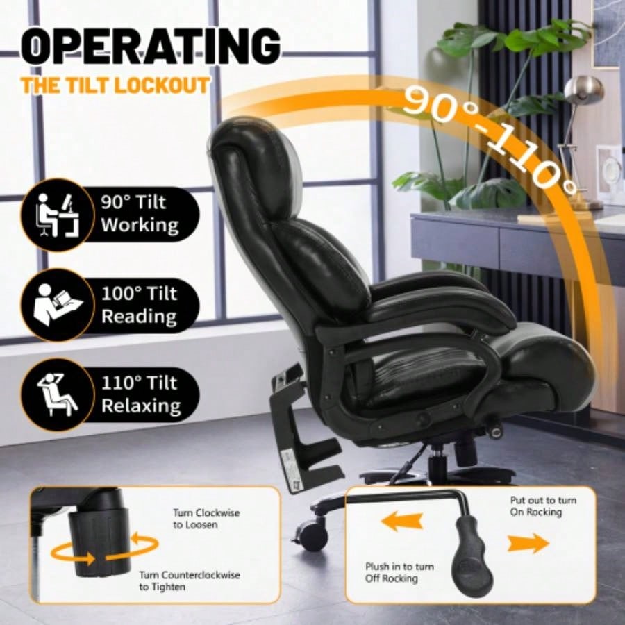 600lbs Big and Tall Office Chair, Executive Chair with Adjustable Headrest, High Back Wide, Heavy Duty PU Leather Home Office, Comfortable Large Desk Chair