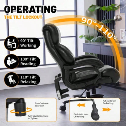 600lbs Big and Tall Office Chair, Executive Chair with Adjustable Headrest, High Back Wide, Heavy Duty PU Leather Home Office, Comfortable Large Desk Chair