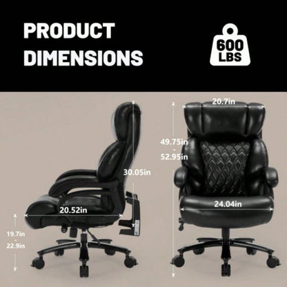 600lbs Big and Tall Office Chair, Executive Chair with Adjustable Headrest, High Back Wide, Heavy Duty PU Leather Home Office, Comfortable Large Desk Chair
