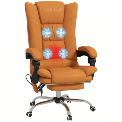 Vinsetto Executive Massage Office Chair with 4 Vibration and Heat, 3 Modes, PU Leather Swivel Chair with Adjustable Height, Reclining Back, and Footrest, Light Brown