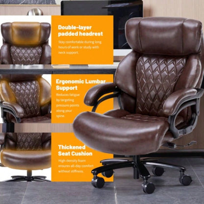 600lbs Big and Tall Office Chair, Executive Chair with Adjustable Headrest, High Back Wide, Heavy Duty PU Leather Home Office, Comfortable Large Desk Chair