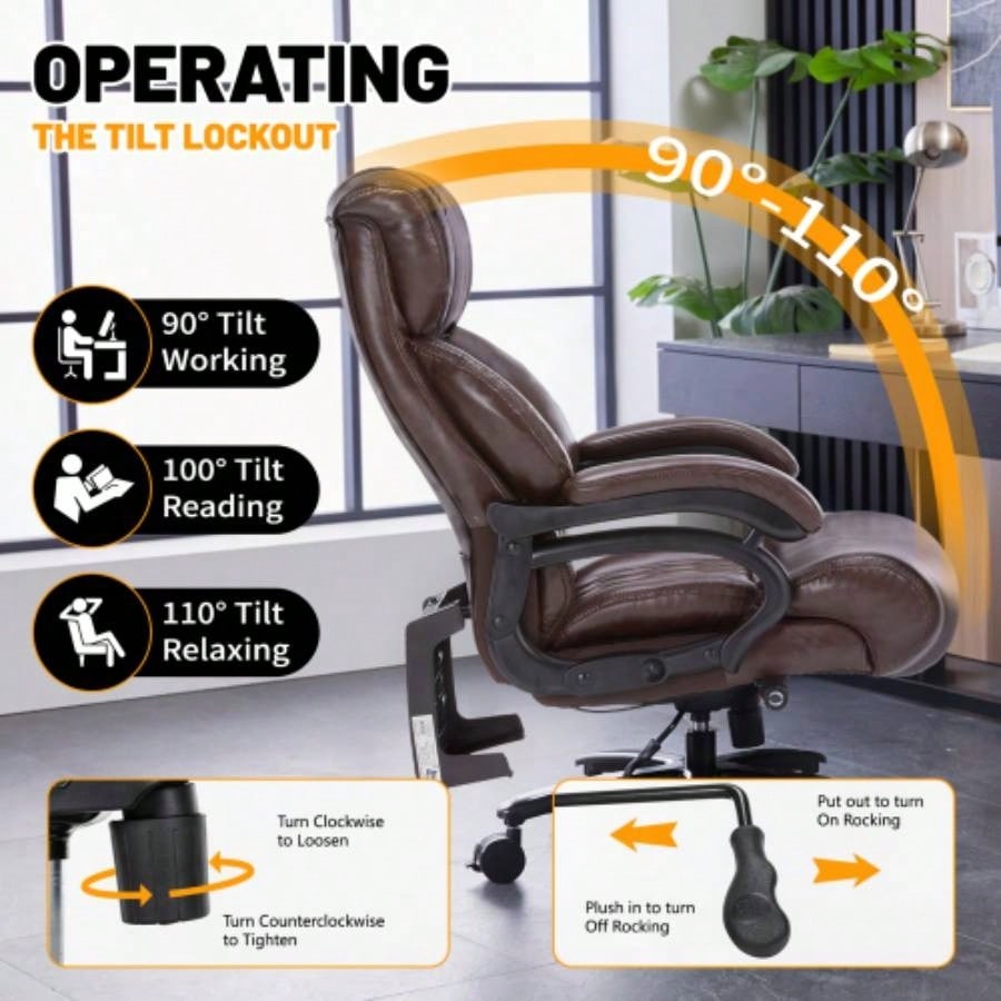 600lbs Big and Tall Office Chair, Executive Chair with Adjustable Headrest, High Back Wide, Heavy Duty PU Leather Home Office, Comfortable Large Desk Chair