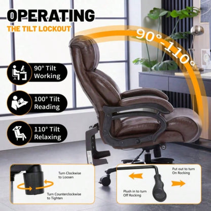 600lbs Big and Tall Office Chair, Executive Chair with Adjustable Headrest, High Back Wide, Heavy Duty PU Leather Home Office, Comfortable Large Desk Chair