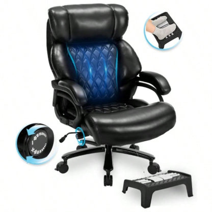 600lbs Big and Tall Office Chair, Executive Chair with Adjustable Headrest, High Back Wide, Heavy Duty PU Leather Home Office, Comfortable Large Desk Chair
