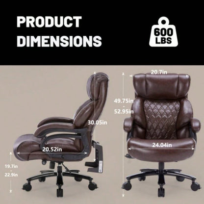 600lbs Big and Tall Office Chair, Executive Chair with Adjustable Headrest, High Back Wide, Heavy Duty PU Leather Home Office, Comfortable Large Desk Chair