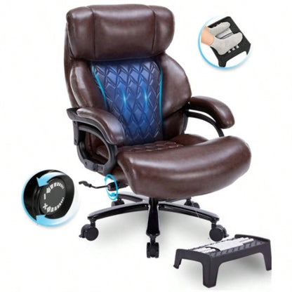 600lbs Big and Tall Office Chair, Executive Chair with Adjustable Headrest, High Back Wide, Heavy Duty PU Leather Home Office, Comfortable Large Desk Chair