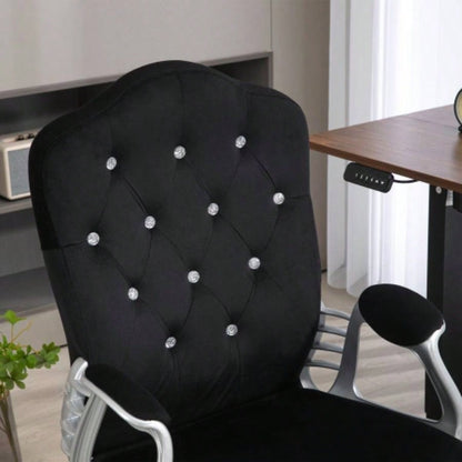 Vinsetto Home Office Chair, Velvet Computer Chair, Button Tufted Desk Chair with Swivel Wheels, Adjustable Height, and Tilt Function, Black