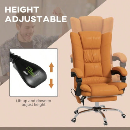 Vinsetto Executive Massage Office Chair with 4 Vibration and Heat, 3 Modes, PU Leather Swivel Chair with Adjustable Height, Reclining Back, and Footrest, Light Brown