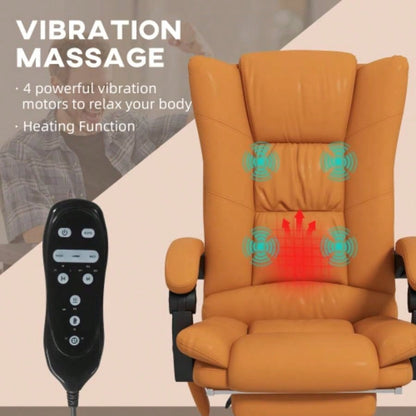 Vinsetto Executive Massage Office Chair with 4 Vibration and Heat, 3 Modes, PU Leather Swivel Chair with Adjustable Height, Reclining Back, and Footrest, Light Brown