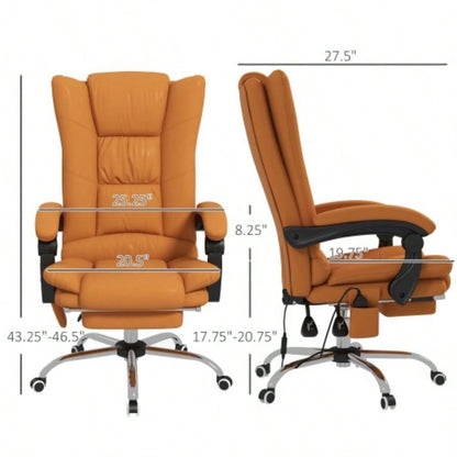 Vinsetto Executive Massage Office Chair with 4 Vibration and Heat, 3 Modes, PU Leather Swivel Chair with Adjustable Height, Reclining Back, and Footrest, Light Brown