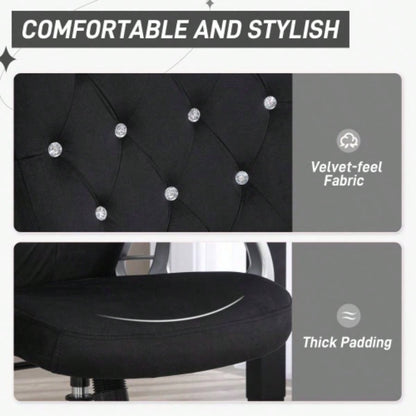 Vinsetto Home Office Chair, Velvet Computer Chair, Button Tufted Desk Chair with Swivel Wheels, Adjustable Height, and Tilt Function, Black