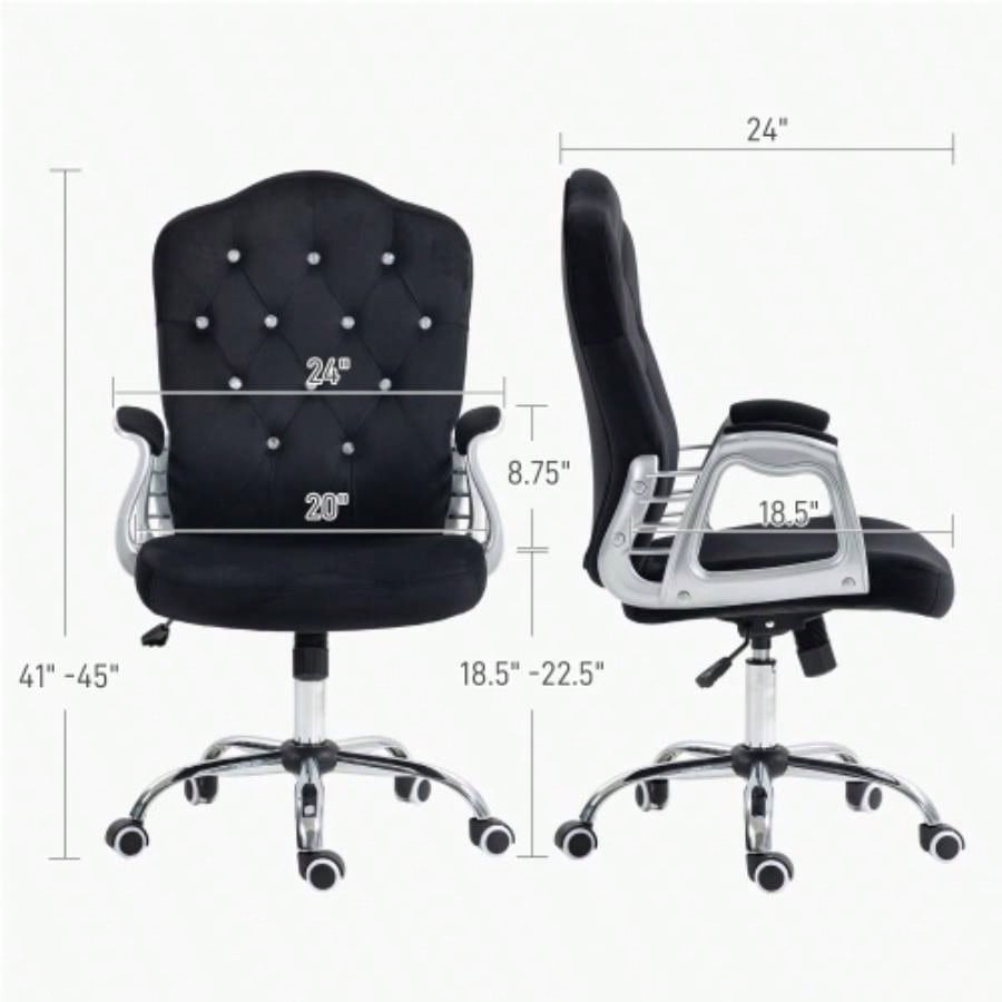 Vinsetto Home Office Chair, Velvet Computer Chair, Button Tufted Desk Chair with Swivel Wheels, Adjustable Height, and Tilt Function, Black