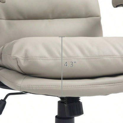 HOMCOM PU Leather Office Chair, Office Desk Chair, Task Computer Chair with Swivel Wheels, Adjustable Height, Double - tier Padded, Light Gray