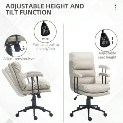 HOMCOM PU Leather Office Chair, Office Desk Chair, Task Computer Chair with Swivel Wheels, Adjustable Height, Double - tier Padded, Light Gray