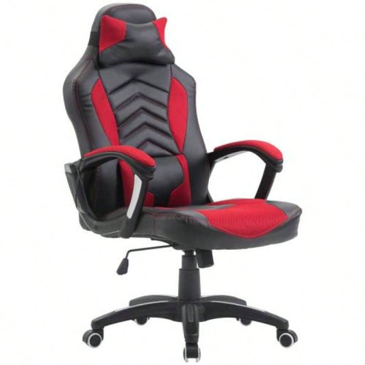 HOMCOM 6 Vibrating Point Massage Computer Gaming Chair 5 Modes, Racing Style Heated Desk Chair Swivel Rolling Chair with Headrest, Red/ Black