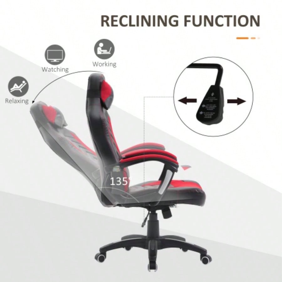 HOMCOM 6 Vibrating Point Massage Computer Gaming Chair 5 Modes, Racing Style Heated Desk Chair Swivel Rolling Chair with Headrest, Red/ Black