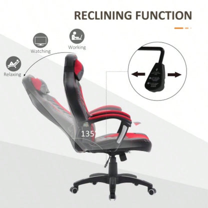 HOMCOM 6 Vibrating Point Massage Computer Gaming Chair 5 Modes, Racing Style Heated Desk Chair Swivel Rolling Chair with Headrest, Red/ Black