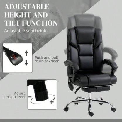 Vinsetto Massage Office Chair with 6 Vibration Points, Lumbar Heated PU Leather Reclining Computer Chair with Adjustable Height, Footrest, Tilt Function, Black