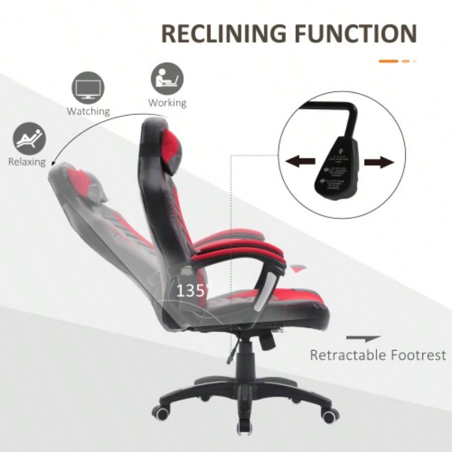 HOMCOM 6 Vibrating Point Massage Computer Gaming Chair 5 Modes, Racing Style Heated Desk Chair Swivel Rolling Chair with Headrest, Red/ Black