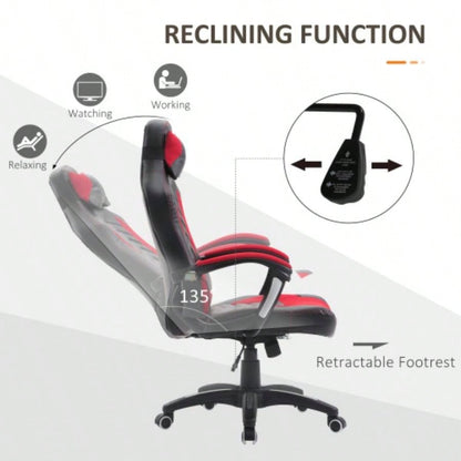 HOMCOM 6 Vibrating Point Massage Computer Gaming Chair 5 Modes, Racing Style Heated Desk Chair Swivel Rolling Chair with Headrest, Red/ Black