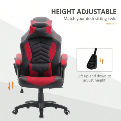 HOMCOM 6 Vibrating Point Massage Computer Gaming Chair 5 Modes, Racing Style Heated Desk Chair Swivel Rolling Chair with Headrest, Red/ Black