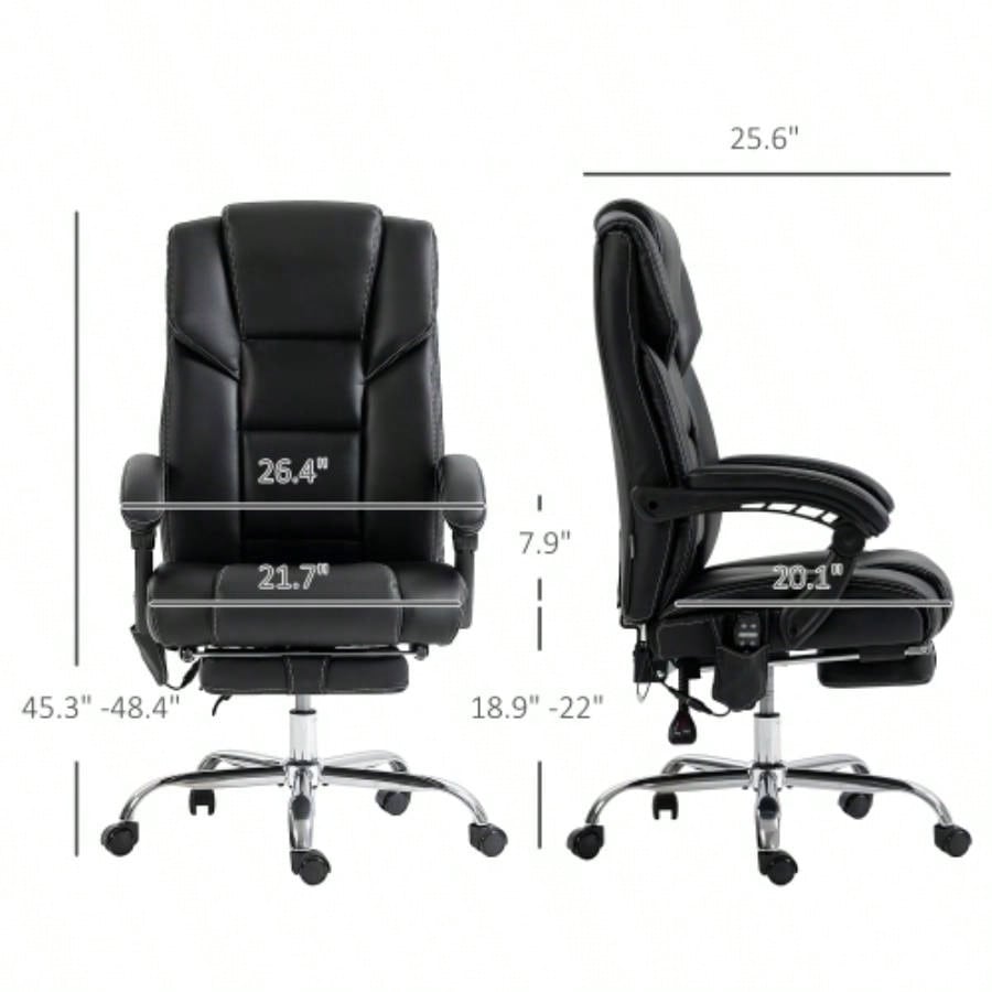 Vinsetto Massage Office Chair with 6 Vibration Points, Lumbar Heated PU Leather Reclining Computer Chair with Adjustable Height, Footrest, Tilt Function, Black