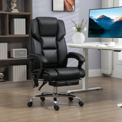 Vinsetto Massage Office Chair with 6 Vibration Points, Lumbar Heated PU Leather Reclining Computer Chair with Adjustable Height, Footrest, Tilt Function, Black
