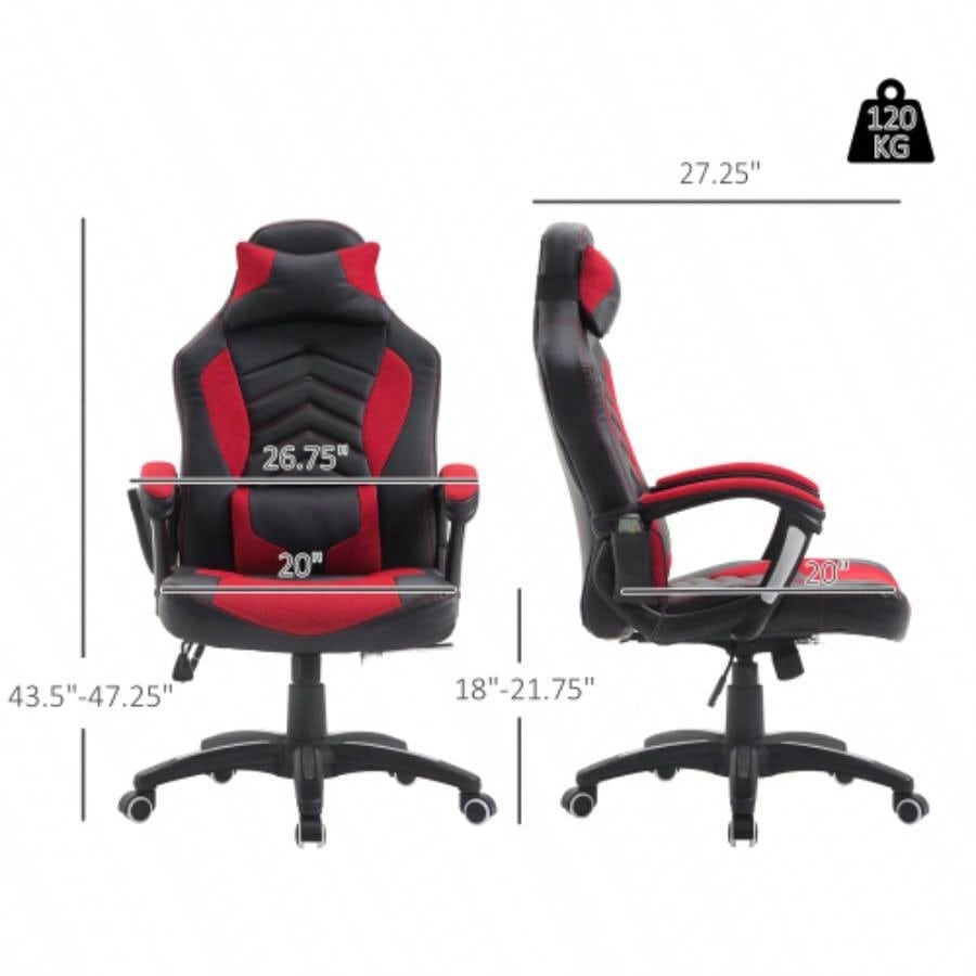 HOMCOM 6 Vibrating Point Massage Computer Gaming Chair 5 Modes, Racing Style Heated Desk Chair Swivel Rolling Chair with Headrest, Red/ Black
