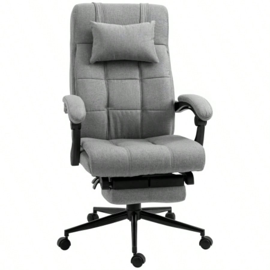 Vinsetto Executive Linen - Feel Fabric Office Chair High Back Swivel Task Chair with Adjustable Height Upholstered Retractable Footrest, Headrest and Padded Armrest, Light