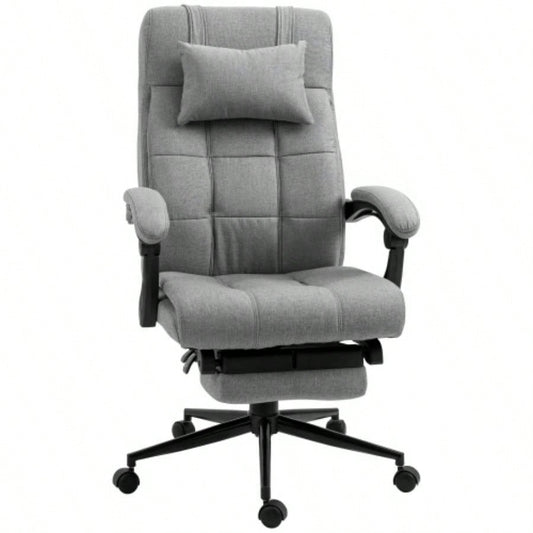 Vinsetto Executive Linen - Feel Fabric Office Chair High Back Swivel Task Chair with Adjustable Height Upholstered Retractable Footrest, Headrest and Padded Armrest, Light