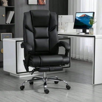 Vinsetto Massage Office Chair with 6 Vibration Points, Lumbar Heated PU Leather Reclining Computer Chair with Adjustable Height, Footrest, Tilt Function, Black