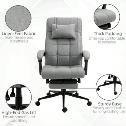 Vinsetto Executive Linen - Feel Fabric Office Chair High Back Swivel Task Chair with Adjustable Height Upholstered Retractable Footrest, Headrest and Padded Armrest, Light