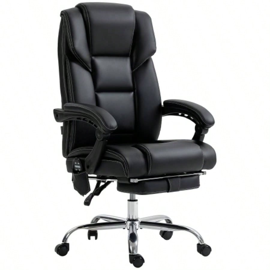 Vinsetto Massage Office Chair with 6 Vibration Points, Lumbar Heated PU Leather Reclining Computer Chair with Adjustable Height, Footrest, Tilt Function, Black