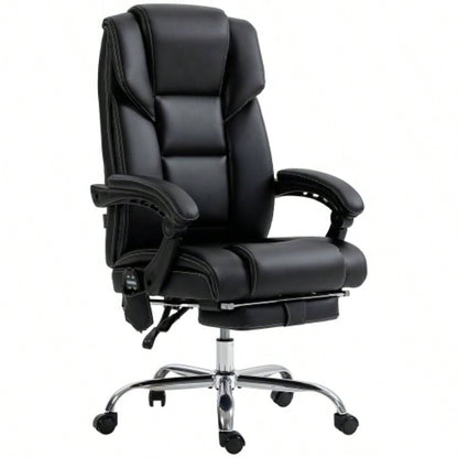 Vinsetto Massage Office Chair with 6 Vibration Points, Lumbar Heated PU Leather Reclining Computer Chair with Adjustable Height, Footrest, Tilt Function, Black