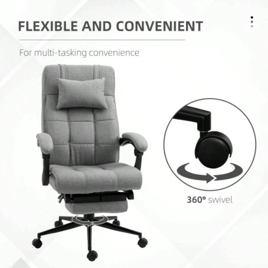 Vinsetto Executive Linen - Feel Fabric Office Chair High Back Swivel Task Chair with Adjustable Height Upholstered Retractable Footrest, Headrest and Padded Armrest, Light