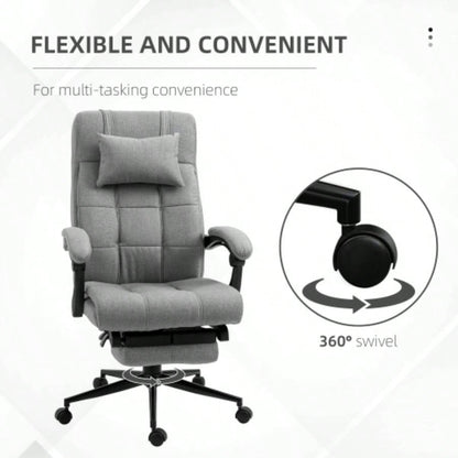 Vinsetto Executive Linen - Feel Fabric Office Chair High Back Swivel Task Chair with Adjustable Height Upholstered Retractable Footrest, Headrest and Padded Armrest, Light
