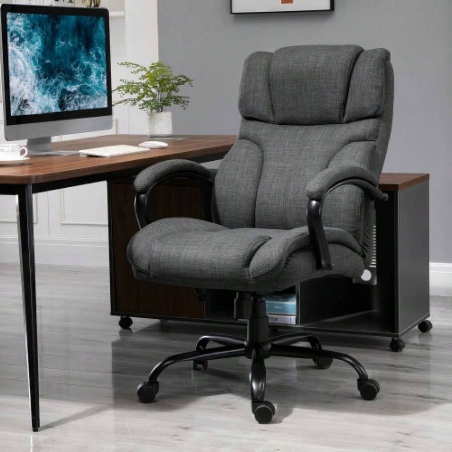 500lbs Big and Tall Office Chair with Wide, Ergonomic Executive Computer Chair with Adjustable Height, Swivel Wheels and Linen, Dark