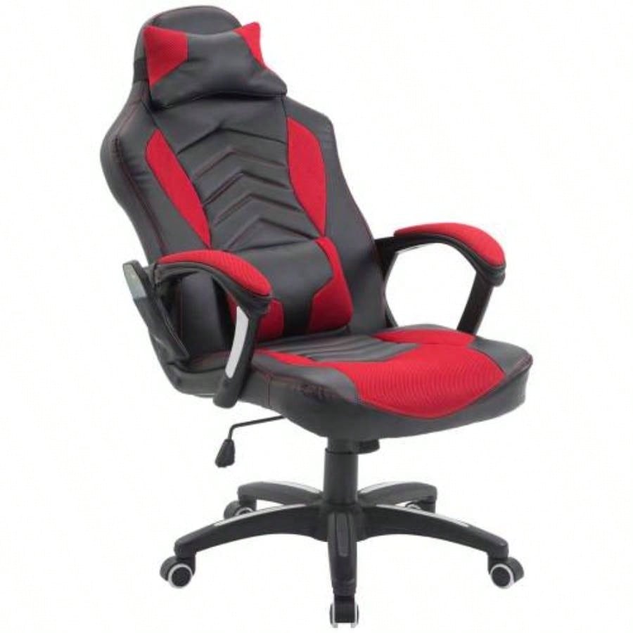 HOMCOM 6 Vibrating Point Massage Computer Gaming Chair 5 Modes, Racing Style Heated Desk Chair Swivel Rolling Chair with Headrest, Red/ Black