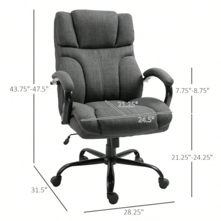 500lbs Big and Tall Office Chair with Wide, Ergonomic Executive Computer Chair with Adjustable Height, Swivel Wheels and Linen, Dark