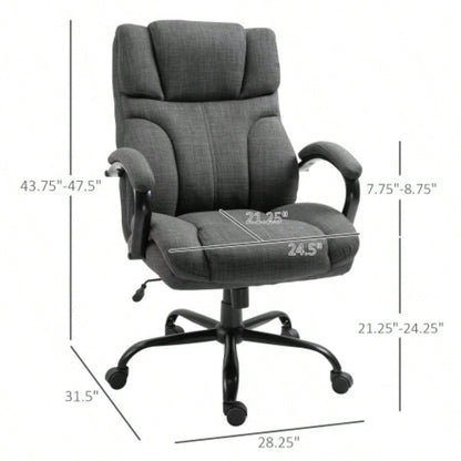 500lbs Big and Tall Office Chair with Wide, Ergonomic Executive Computer Chair with Adjustable Height, Swivel Wheels and Linen, Dark