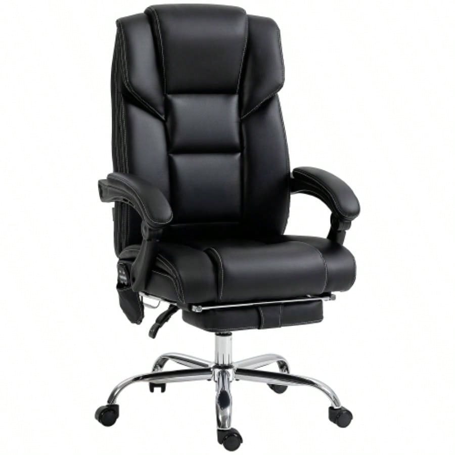 Vinsetto Massage Office Chair with 6 Vibration Points, Lumbar Heated PU Leather Reclining Computer Chair with Adjustable Height, Footrest, Tilt Function, Black
