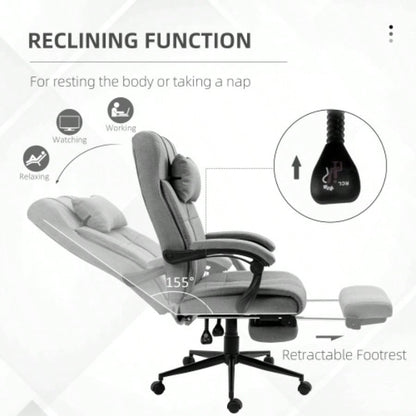 Vinsetto Executive Linen - Feel Fabric Office Chair High Back Swivel Task Chair with Adjustable Height Upholstered Retractable Footrest, Headrest and Padded Armrest, Light